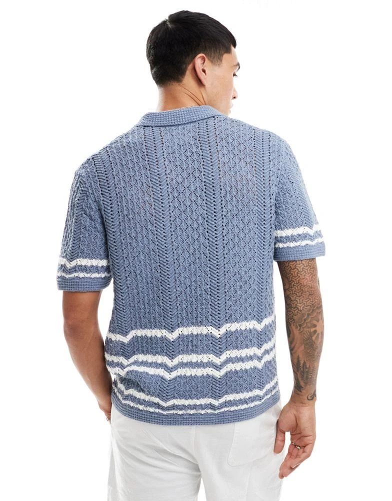 Abercrombie & Fitch Abercrombie & Fitch buttonthrough open stitch stripe knit polo in mid blue/white 4