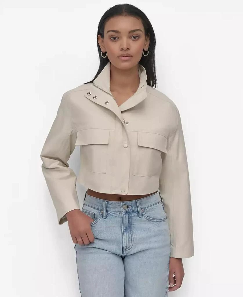 DKNY Women
s Coated Water Resistant Cropped Utility Jacket