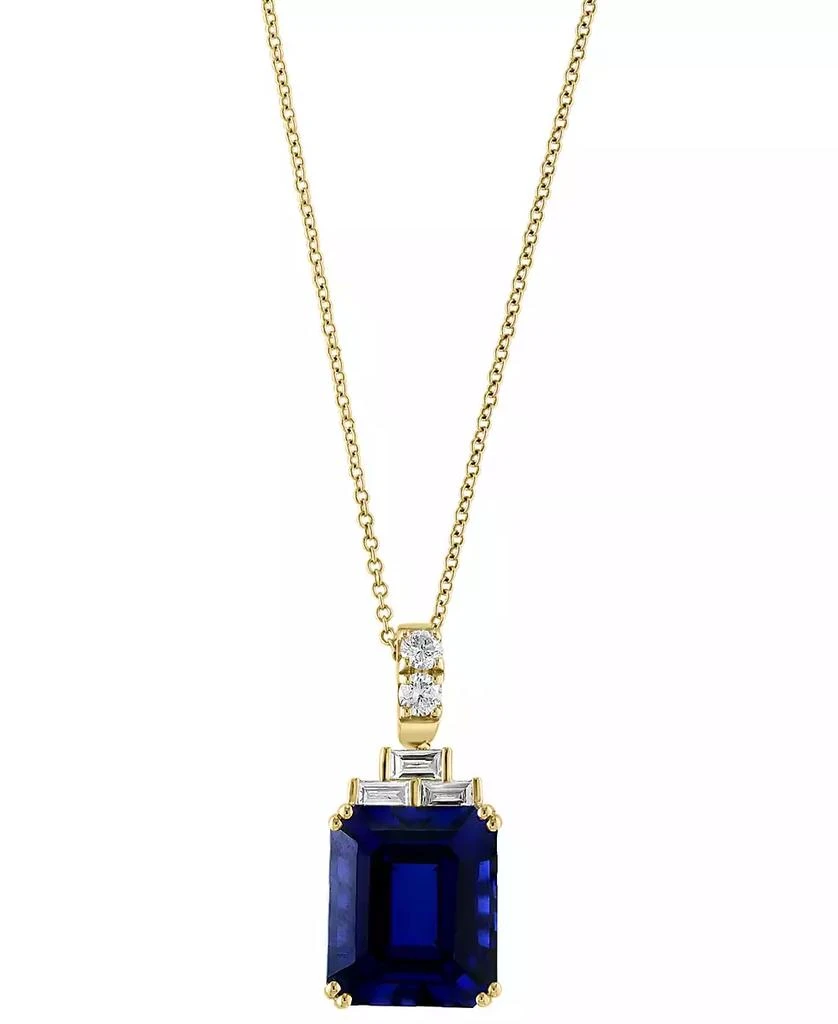 EFFY Collection EFFY® Lab Grown Sapphire (10 ct. t.w.) & Lab Grown Diamond (1/2 ct. t.w.) 18" Pendant Necklace in 14k Gold 1