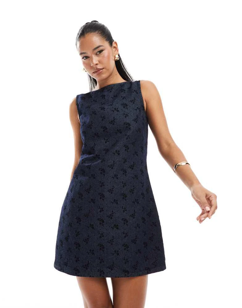 ASOS ASOS DESIGN denim shift dress with ditsy floral flock 1