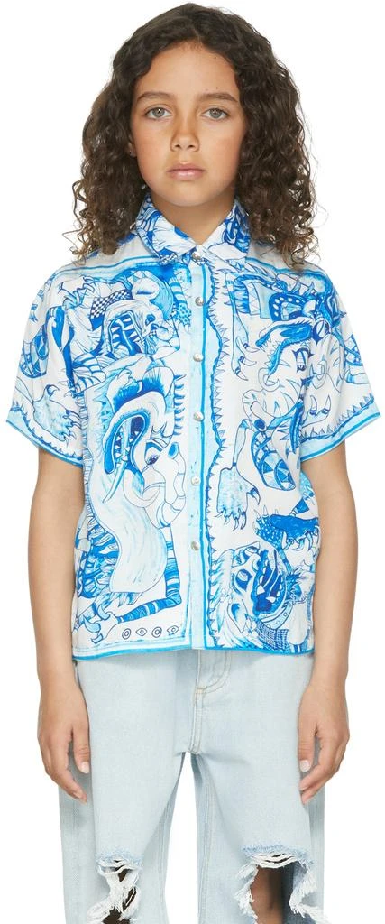 Endless Joy SSENSE Exclusive Kids White 
Blue Barong Short Sleeve Shirt