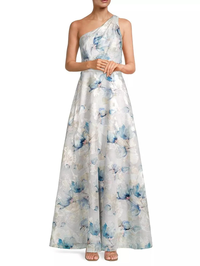 Aidan Mattox Floral Jacquard One-Shoulder Gown 2