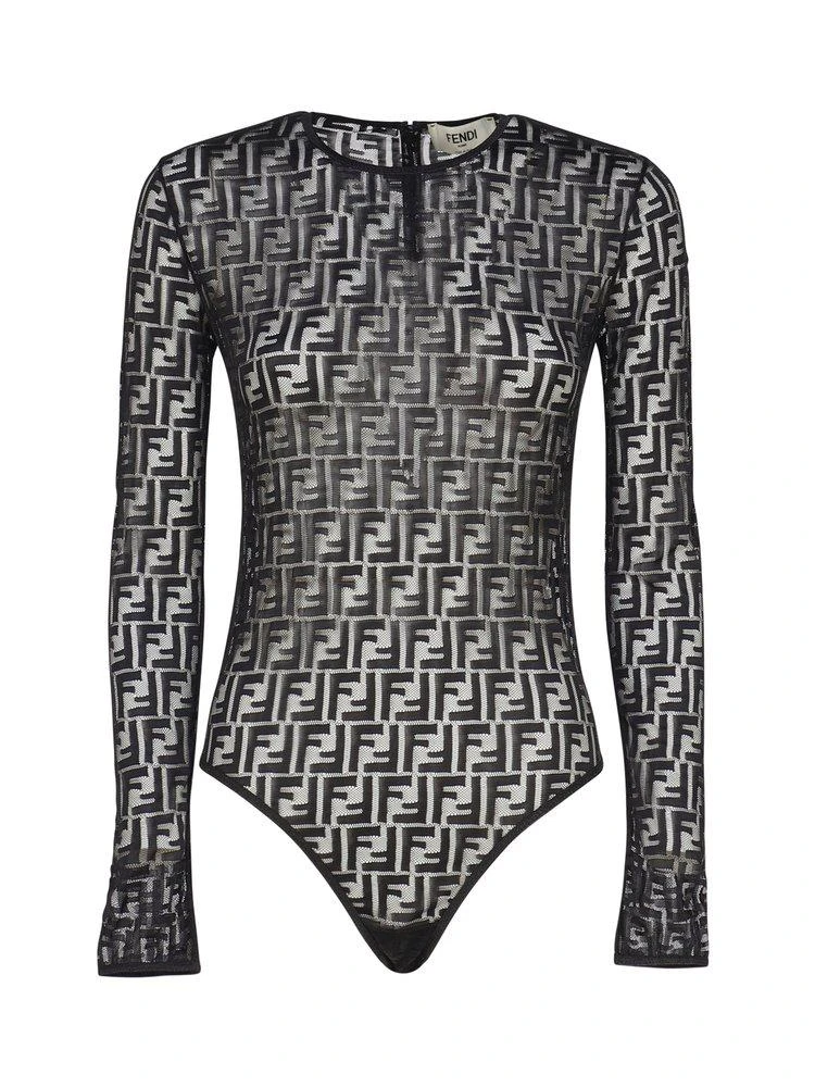 Fendi Fendi All-Over Logo Patterned Long-Sleeved Bodysuit 1