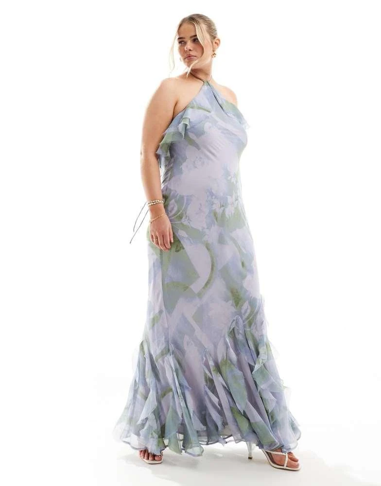 ASOS ASOS DESIGN Curve ruffle halter bias maxi dress with ruffle hem in soft floral print 1