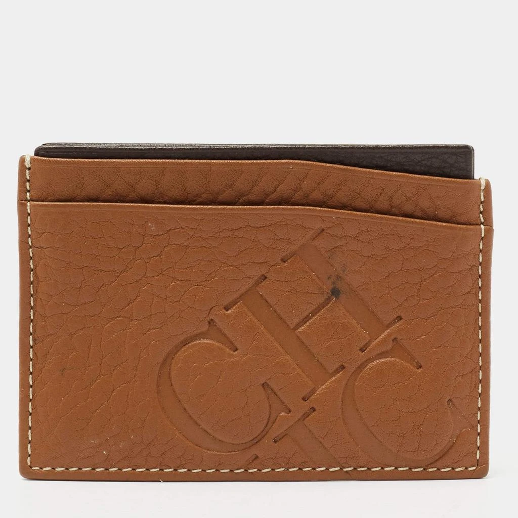 CH Carolina Herrera CH Carolina Herrera Tan Monogram Embossed Leather Card Holder 1