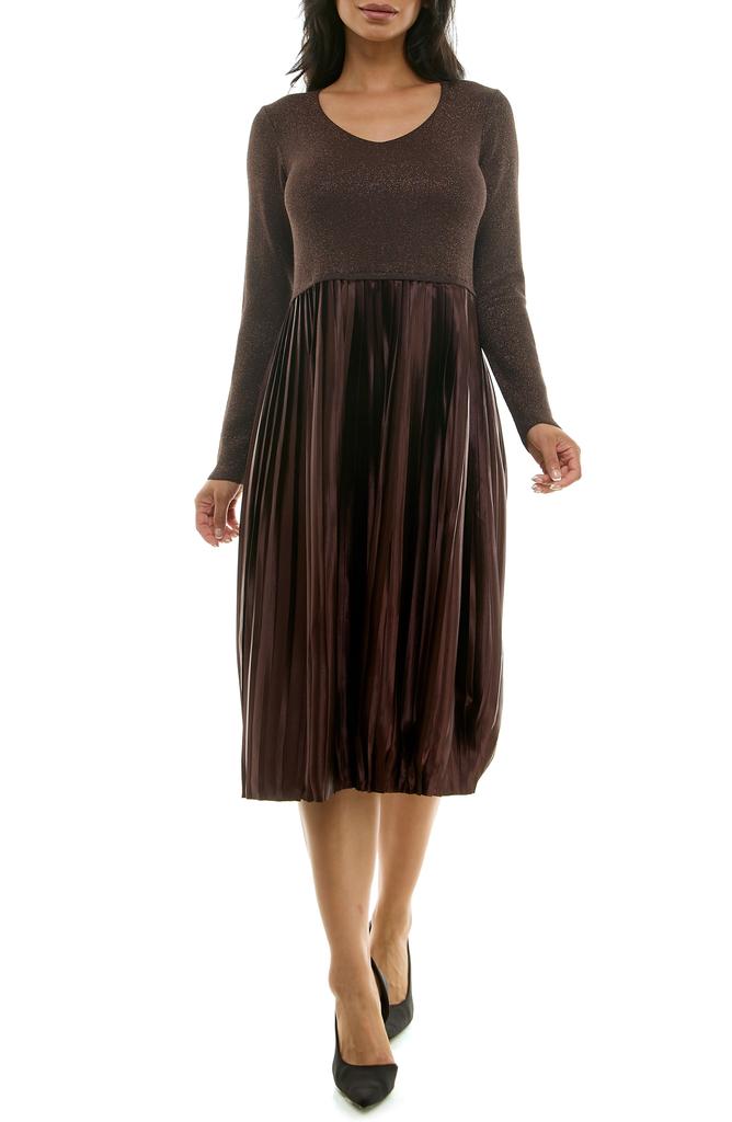 Nina Leonard Long Sleeve Mixed Media Dress