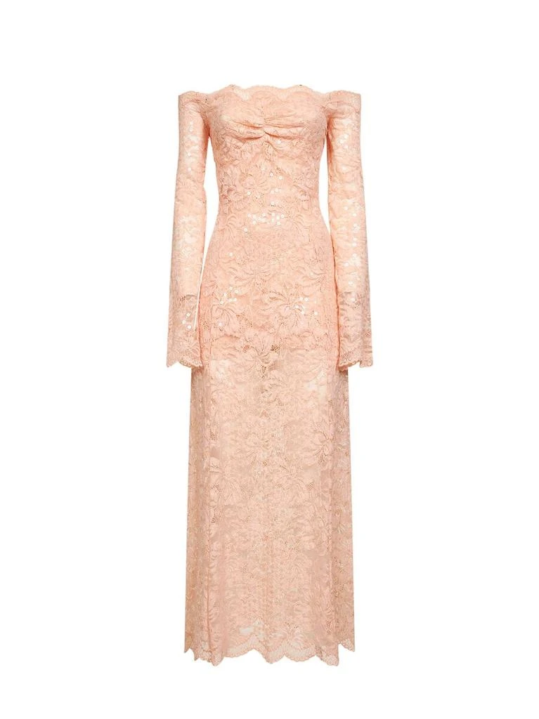 chinese dress ladies Long black lace dress with bardot collar  Rabanne