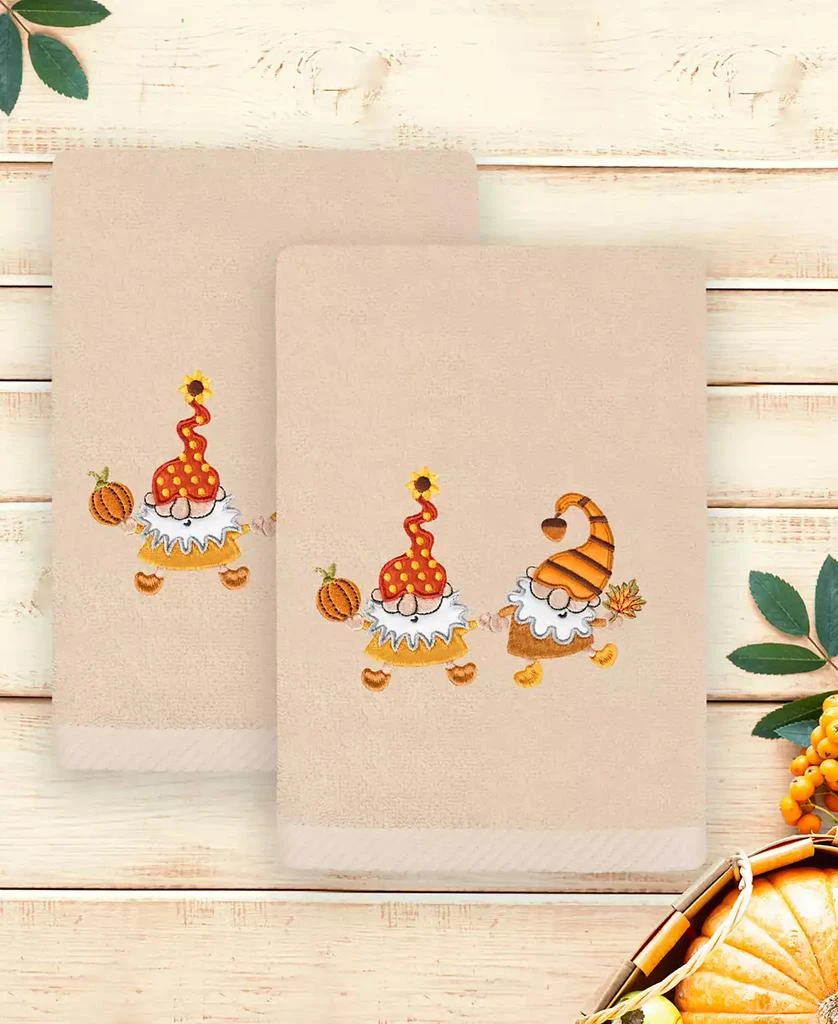 Linum Home Textiles Textiles Autumn Gnomes Embroidered Luxury 100% Turkish Cotton Hand Towels Set, 2 Piece 3