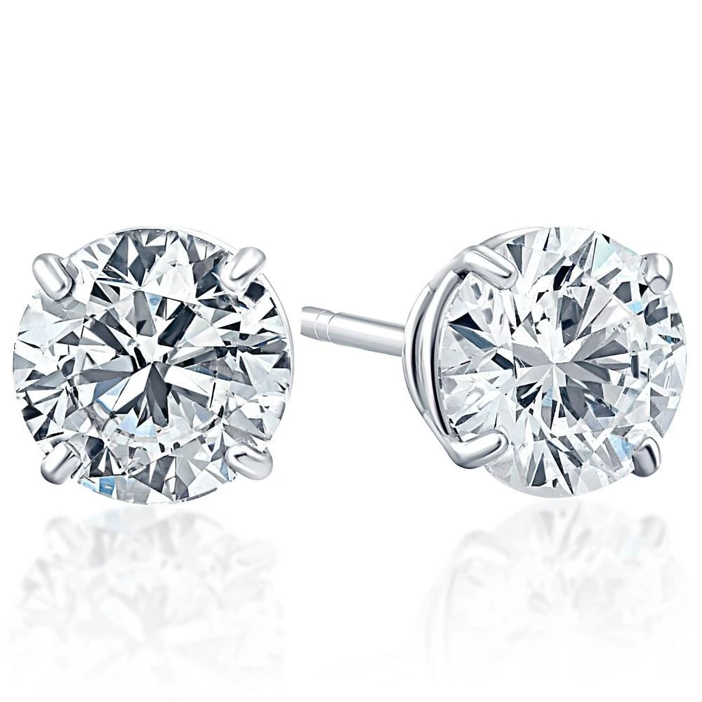 Pompeii3 1/2Ct Round Diamond Studs Earrings in 14K White Or Yellow Gold Basket Setting 2