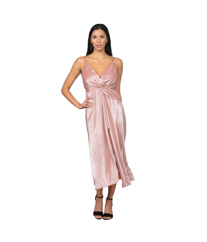 Bebe Twist Front High Slit Gown