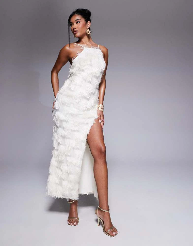ASOS ASOS DESIGN high neck halter thigh split textured maxi dress in ivory 1