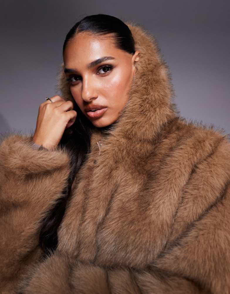 Fur クルースリットプルオーバー Club Exx Burning Man Faux Fur Coat Rave Burning Man - Black
