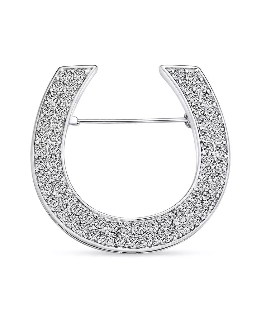 Bling Jewelry Large Western Fashion Statement Equestrian Cubic Zirconia Pave CZ Scarf Horseshoe Brooch Pin