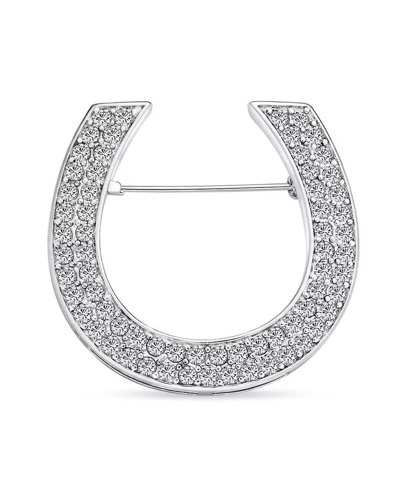 Bling Jewelry Large Western Fashion Statement Equestrian Cubic Zirconia Pave CZ Scarf Horseshoe Brooch Pin 1