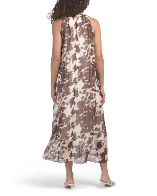 BELLAMBRA Silk Blend Halter Maxi Dress - Brown Cow - L