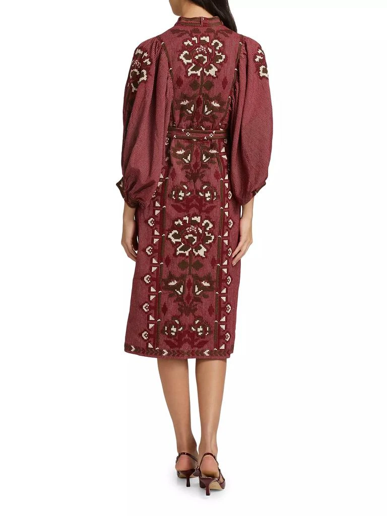 Farm Rio Toucans Embroidered Tie-Waist Midi-Dress 5