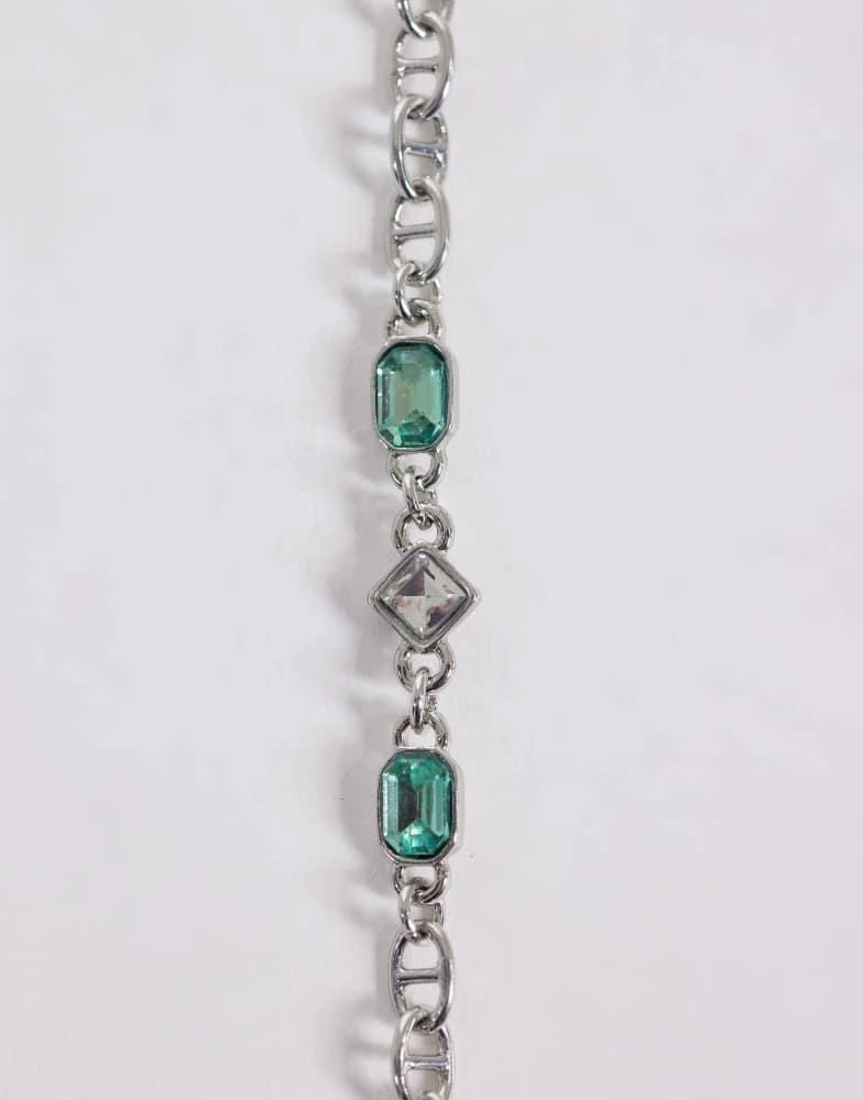 ASOS ASOS DESIGN green and crystal stone chain bracelet in silver 3