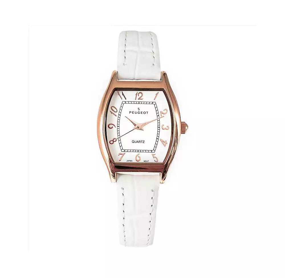 Peugeot Women 26 x 32mm Cushion Shape Watch with White Leather Band