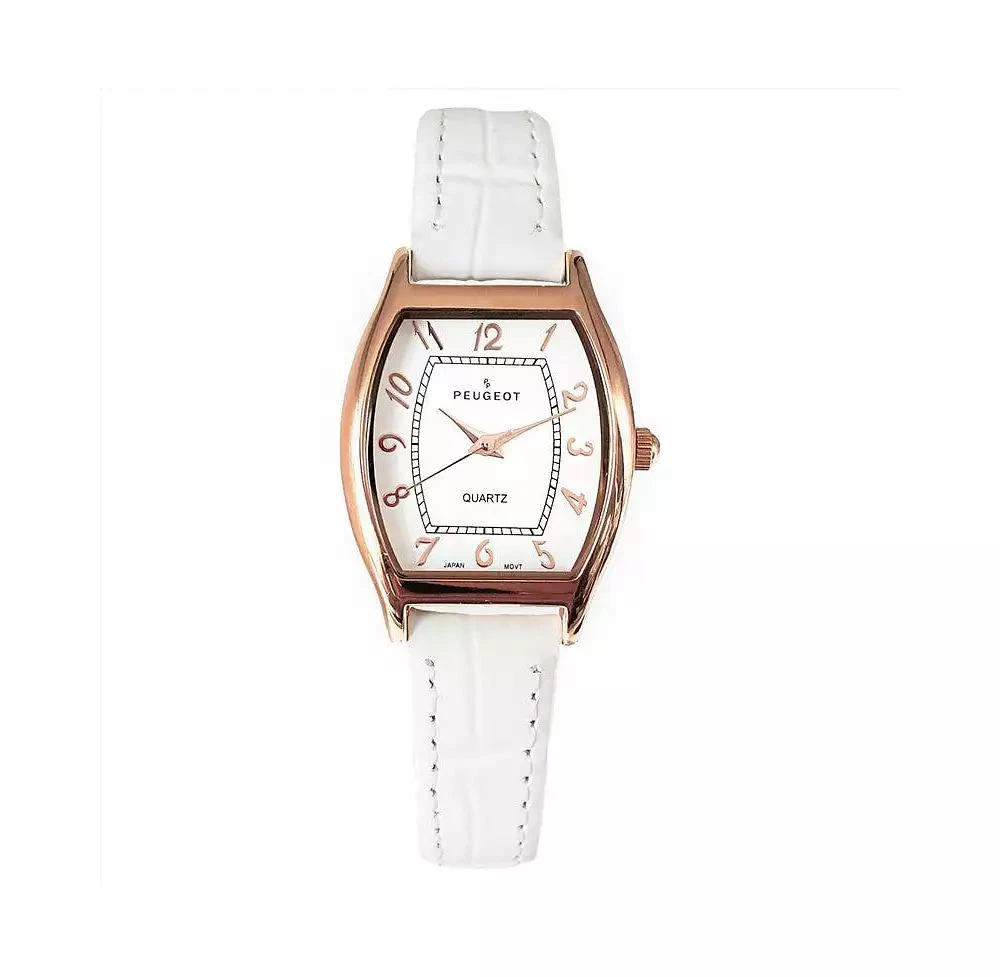 Peugeot Women 26 x 32mm Cushion Shape Watch with White Leather Band 1