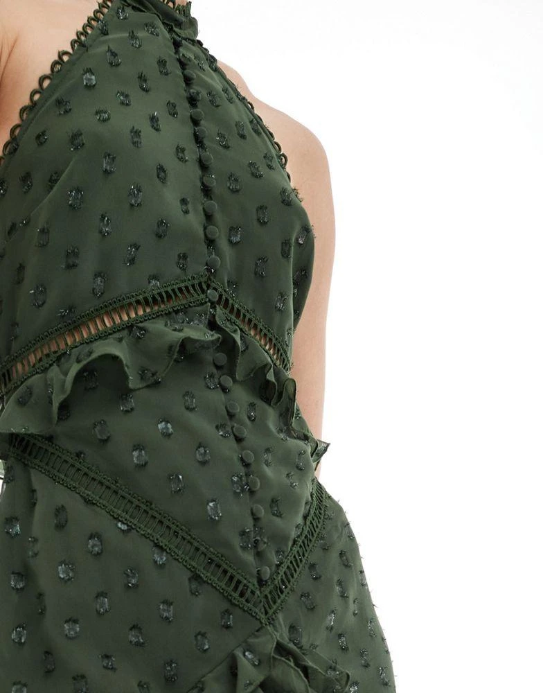ASOS ASOS DESIGN lace insert halter tiered maxi dress in metallic dobby  with circle trim in dark green - Dresses & Skirts - Free Shipping -  BeyondStyle