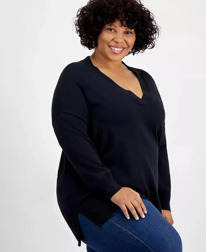 INC International Plus Size  V-Neck Step Hem Sweater, Created for Macy's 2