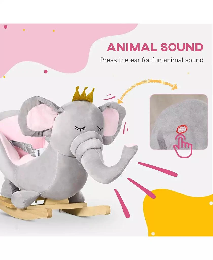 Qaba Baby Rocking Horse, Plush Animal Rocker w/ Realistic Sound, Pedals 4