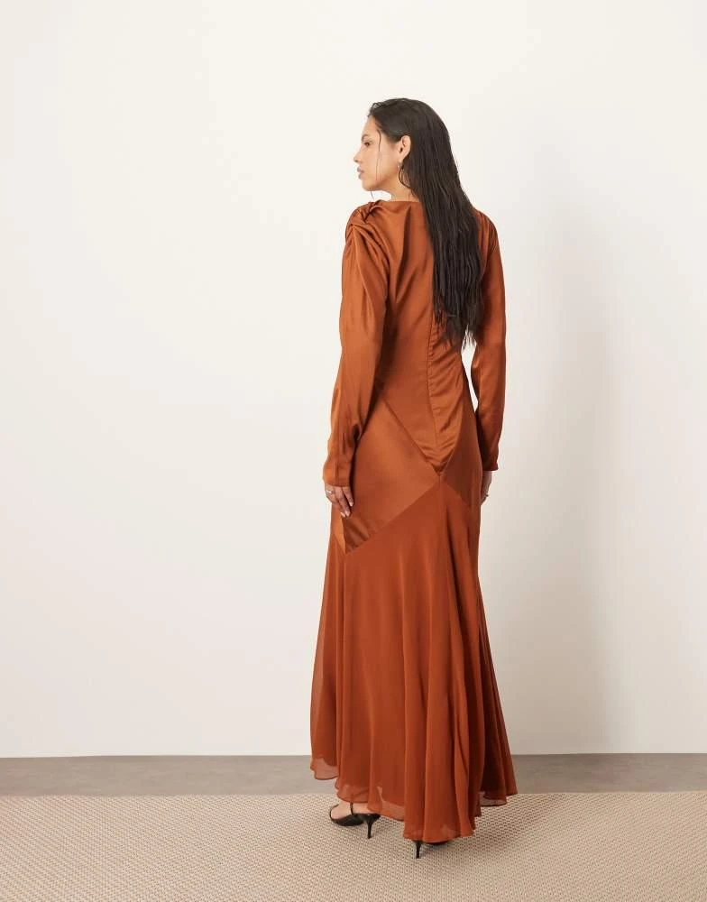 chinese dress ladies Caramel Satin Modest Maxi Dress  ALMIROMODE