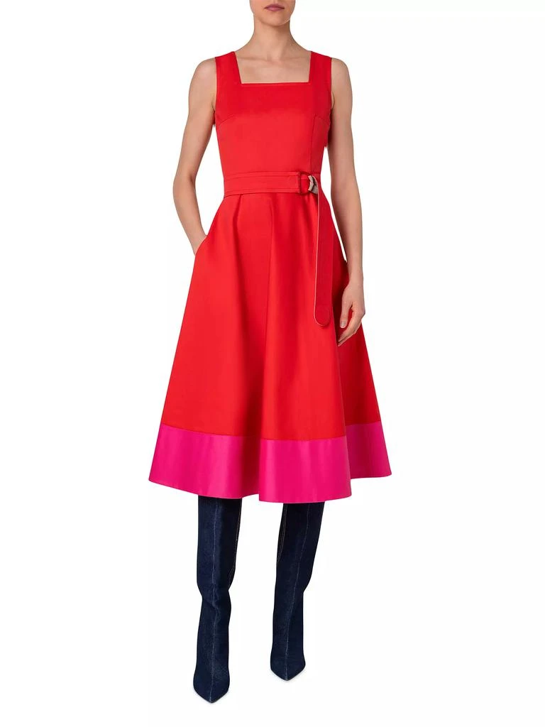 Akris Belted Colorblocked Cotton Poplin Midi-Dress 4