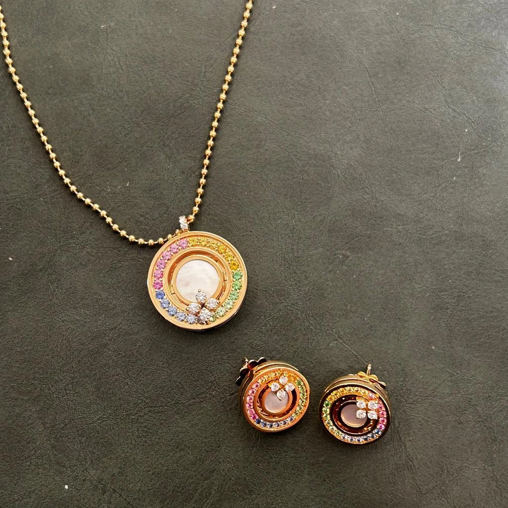 Roberto Coin Roberto Coin Love in Verona 18K Rose Gold Diamond & Rainbow Gemstone Pendant Necklace 8883116AX17X 4