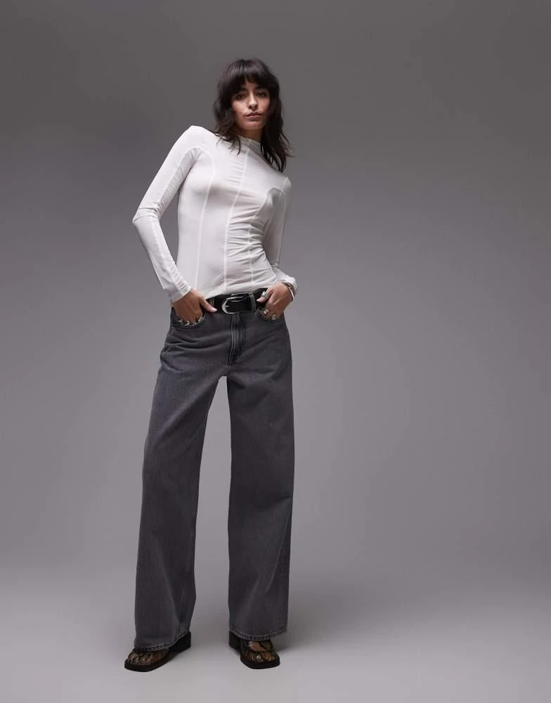 & Other Stories & Other Stories semi sheer jersey top with  mock neck and seam detail in off white 4