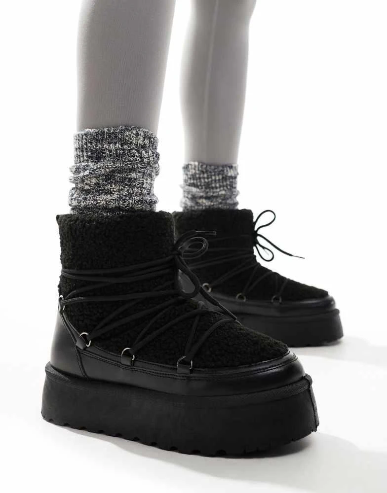 South Beach South Beach Borg Lace Up Platform Mini Boot in Black 1