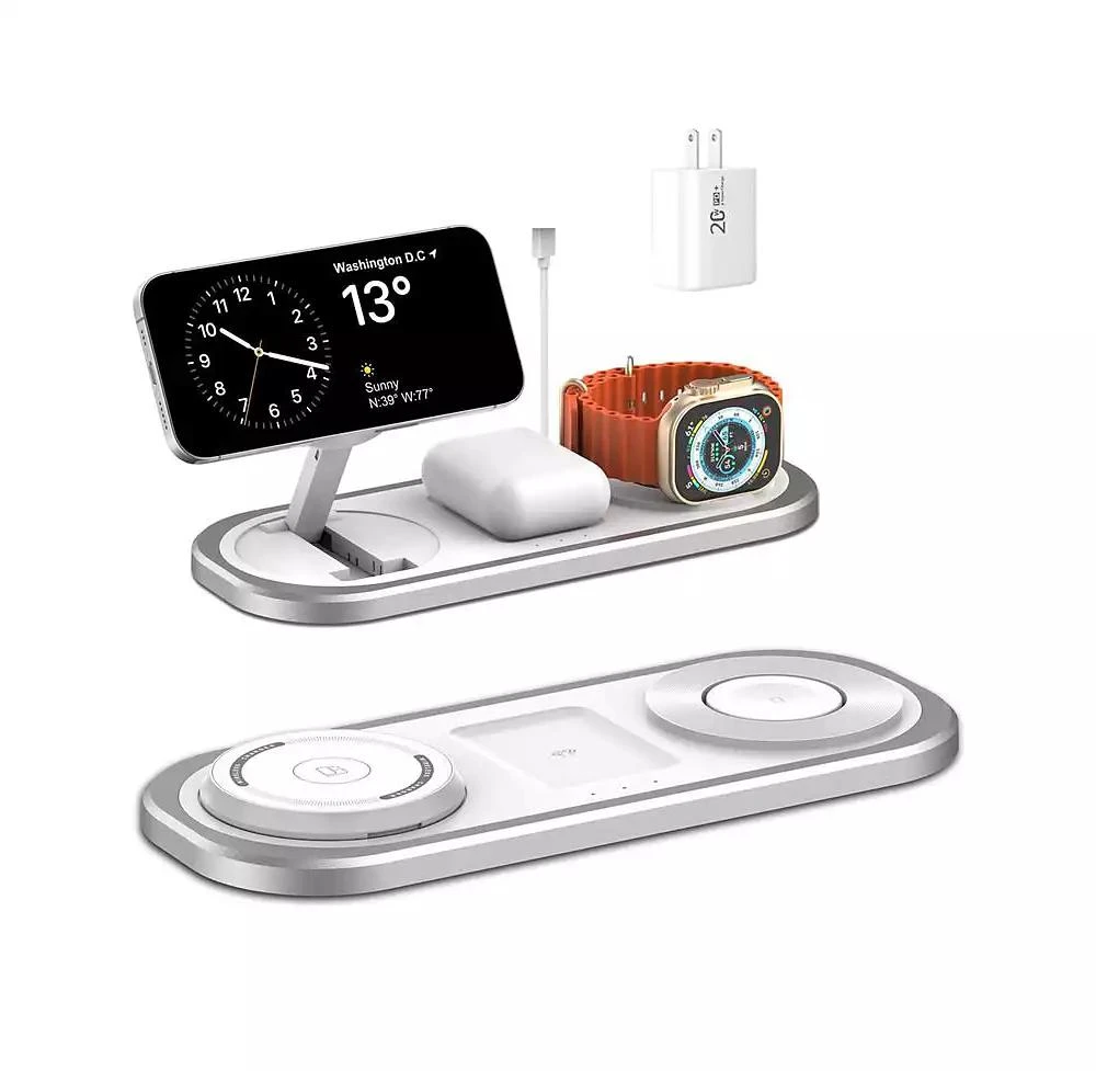 risokeys Foldable Wireless Charger with Charging Port - Magnetic 3-in-1 Charging Station, Watch and Earphone for Desktop