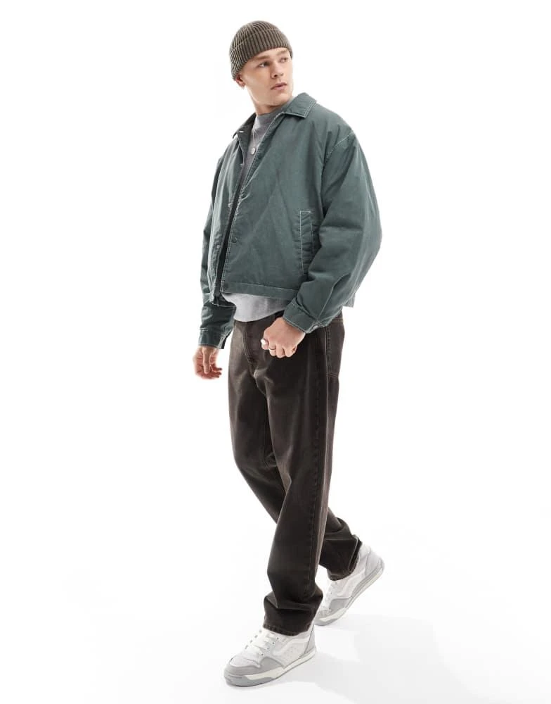ASOS ASOS DESIGN oversized cropped jacket with contrast stitch and wash in green 2