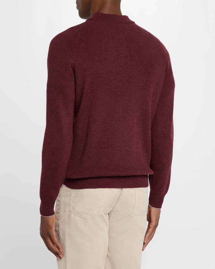 Brunello Cucinelli Men's Ribbed Cashmere Henley Sweater 3