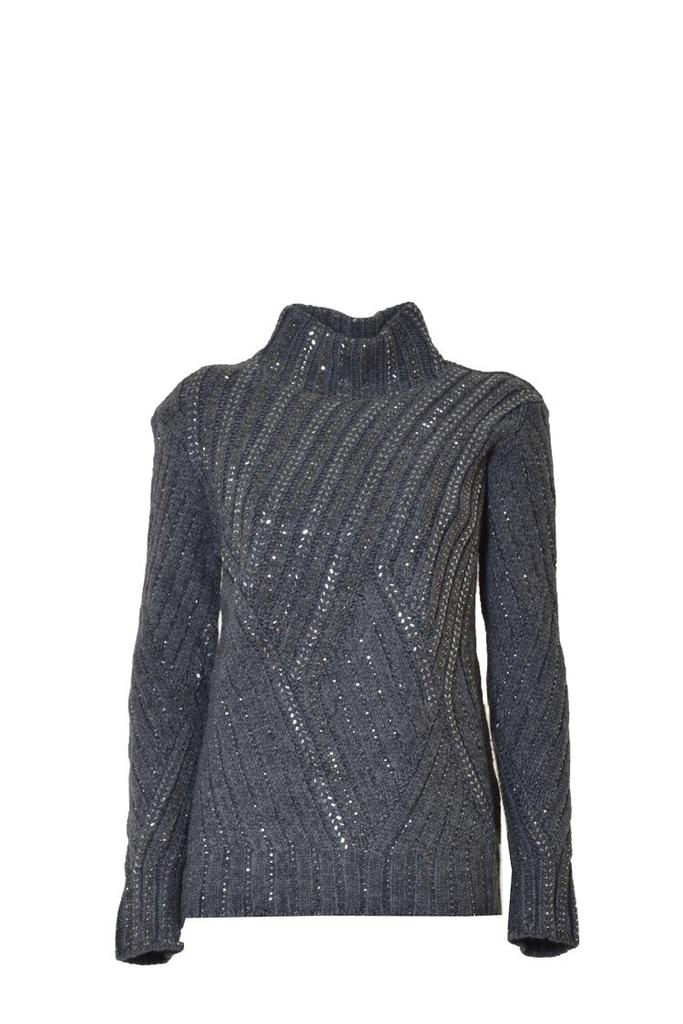 ERMANNO Gray Virgin Wool Sweater With Crystals