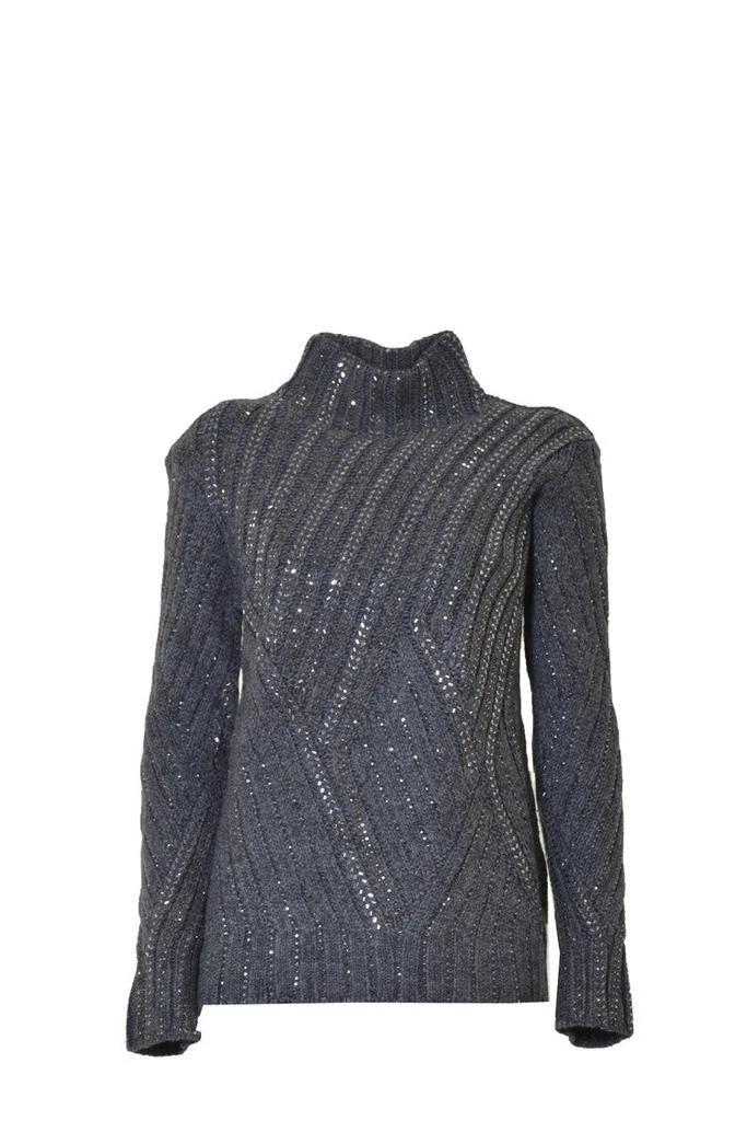 ERMANNO Gray Virgin Wool Sweater With Crystals 1