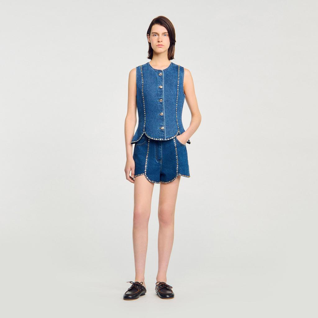Sandro Rhinestone denim top