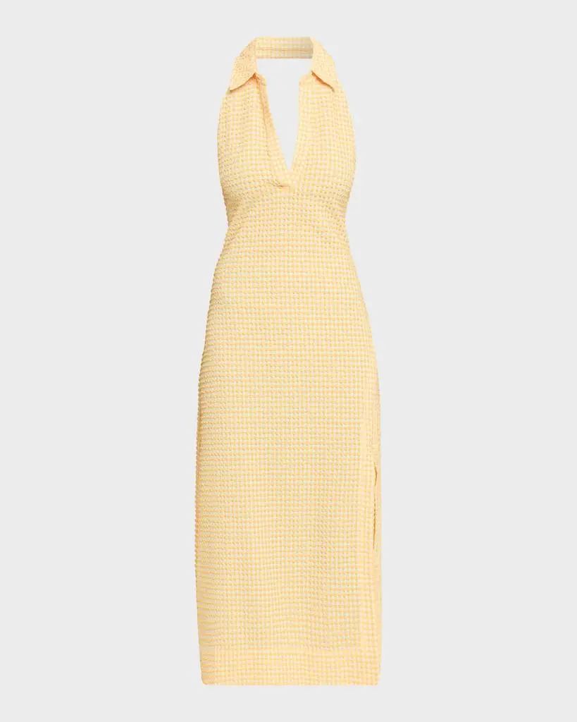 SIMKHAI Clairmont Seersucker Gingham Halter Dress