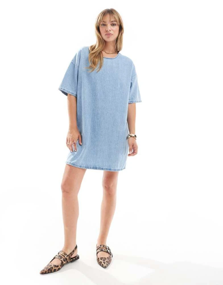ASOS ASOS DESIGN denim t-shirt dress in midwash blue 1