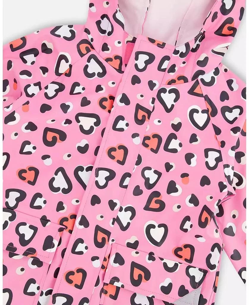 Deux par Deux Toddler Girls Rain Jacket in Polyurethane Pink Heart Print 3