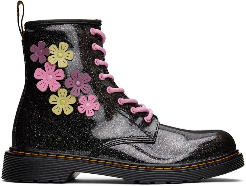 Dr. Martens Kids Black 1460 Flower Appliqué Big Kids Boots 1