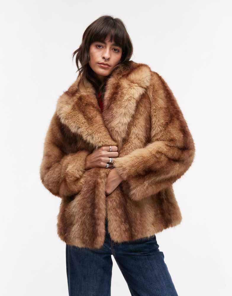Mango Mango mixed faux fur jacket in brown 1