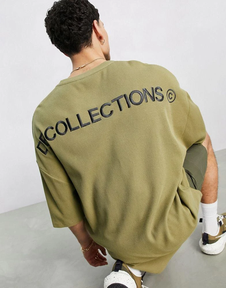 ASOS DESIGN ASOS Dark Future extreme oversized t-shirt in waffle fabric with logo prints in khaki 2