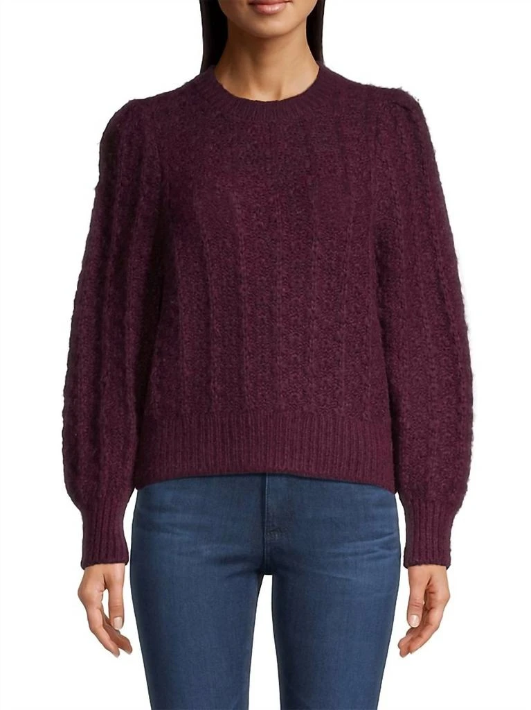 White + Warren Puff Sleeve Sweater In Black Cherry 1