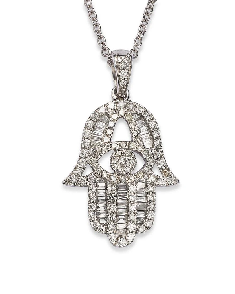Bloomingdale's Diamond and Baguette Hamsa Pendant Necklace in 14K White Gold, 0.55 ct. t.w. 3