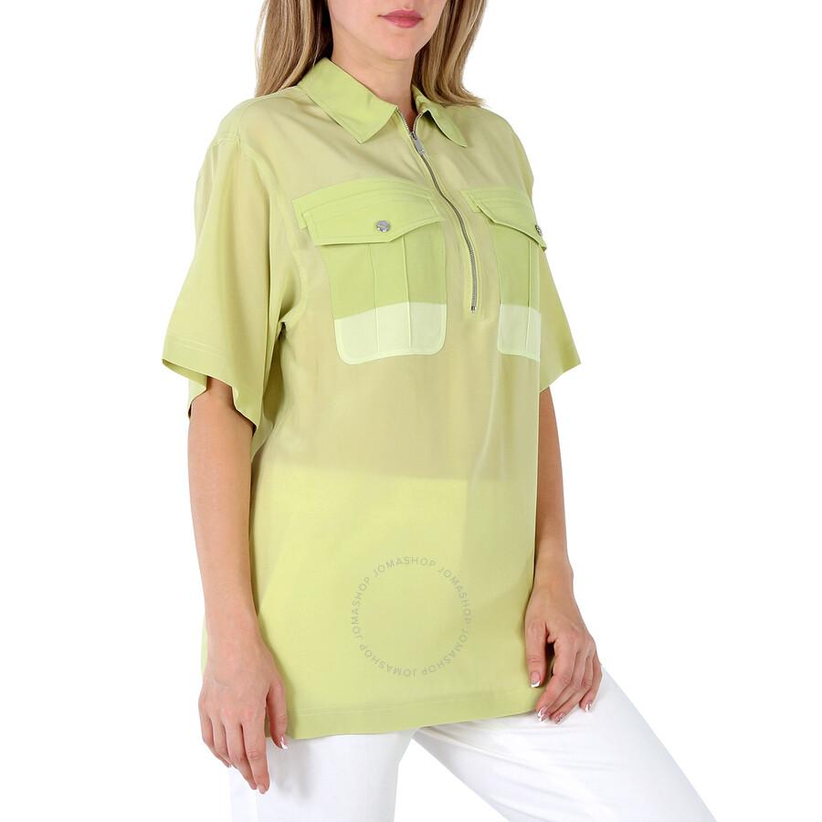 Burberry Ladies Mist Green Ilona Zip-front Silk Bowling Shirt