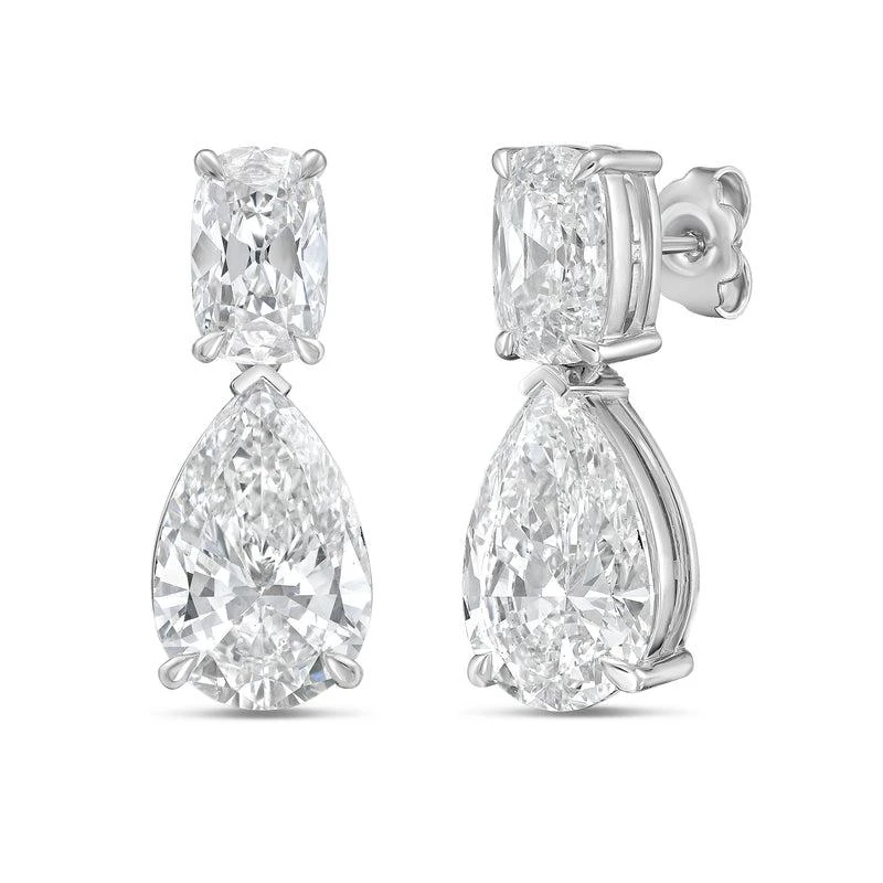 Diana M Jewels 14KW WG Drop Earrings 10.00 Ct TW of Lab grown cushion and pear shape diamonds 2