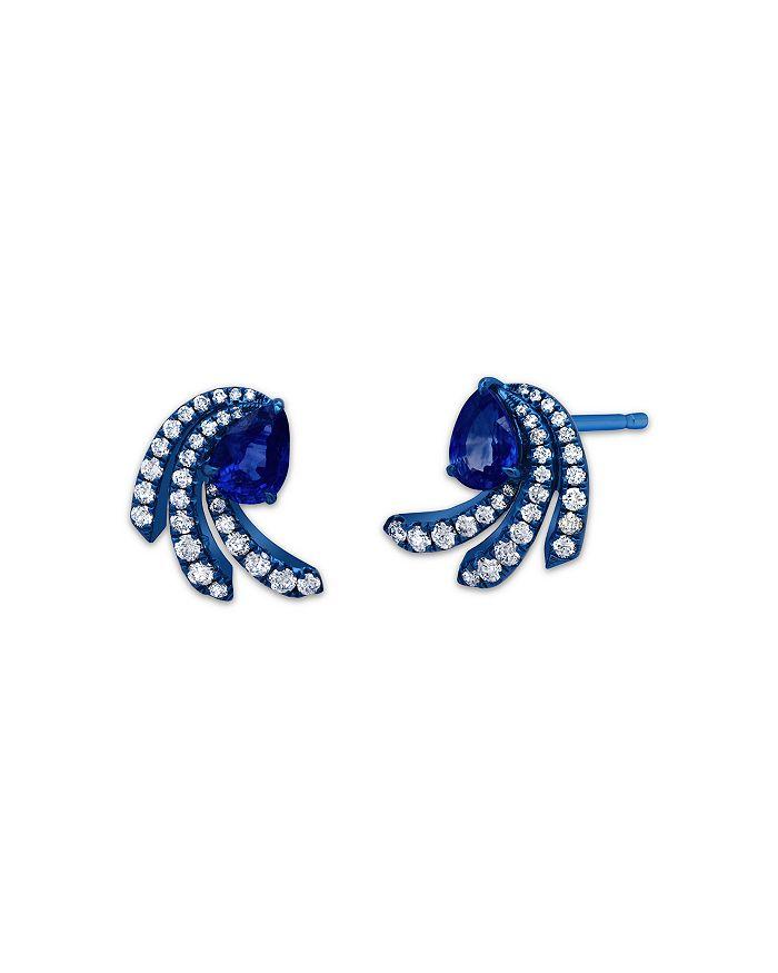 Graziela Gems 18K White Gold & Blue Rhodium Amazonia Blue Sapphire & Diamond Fan Stud Earrings