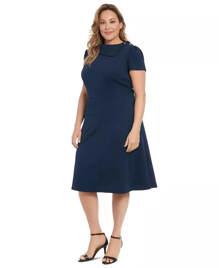 London Times Plus Size Foldover-Neck Fit & Flare Dress 2