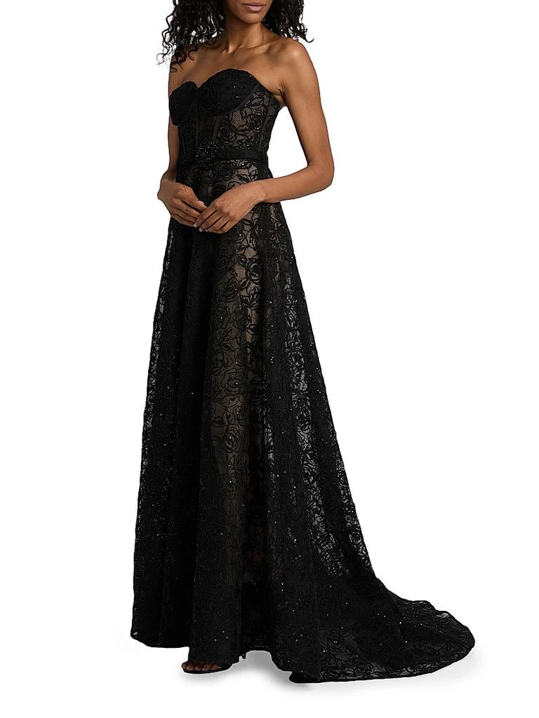 Pamella Roland Floral Lace Sequinned A-Line Gown 4